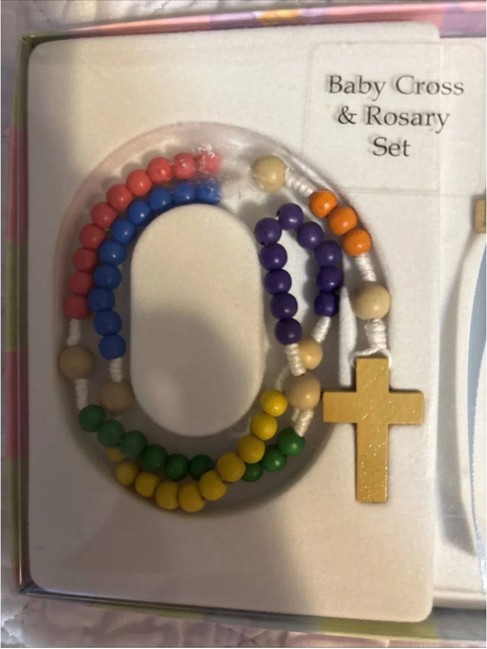 Boys Crib Cross Rosary Gift Set Children Christening Nursery Room Decor